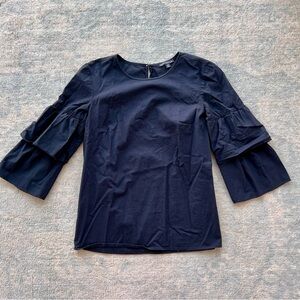 J. Crew Black Ruffle Sleeve Cotton Top